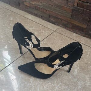 Ivanka Trump Black Pointed Toe Stiletto Pumps with Rhinestone Accent